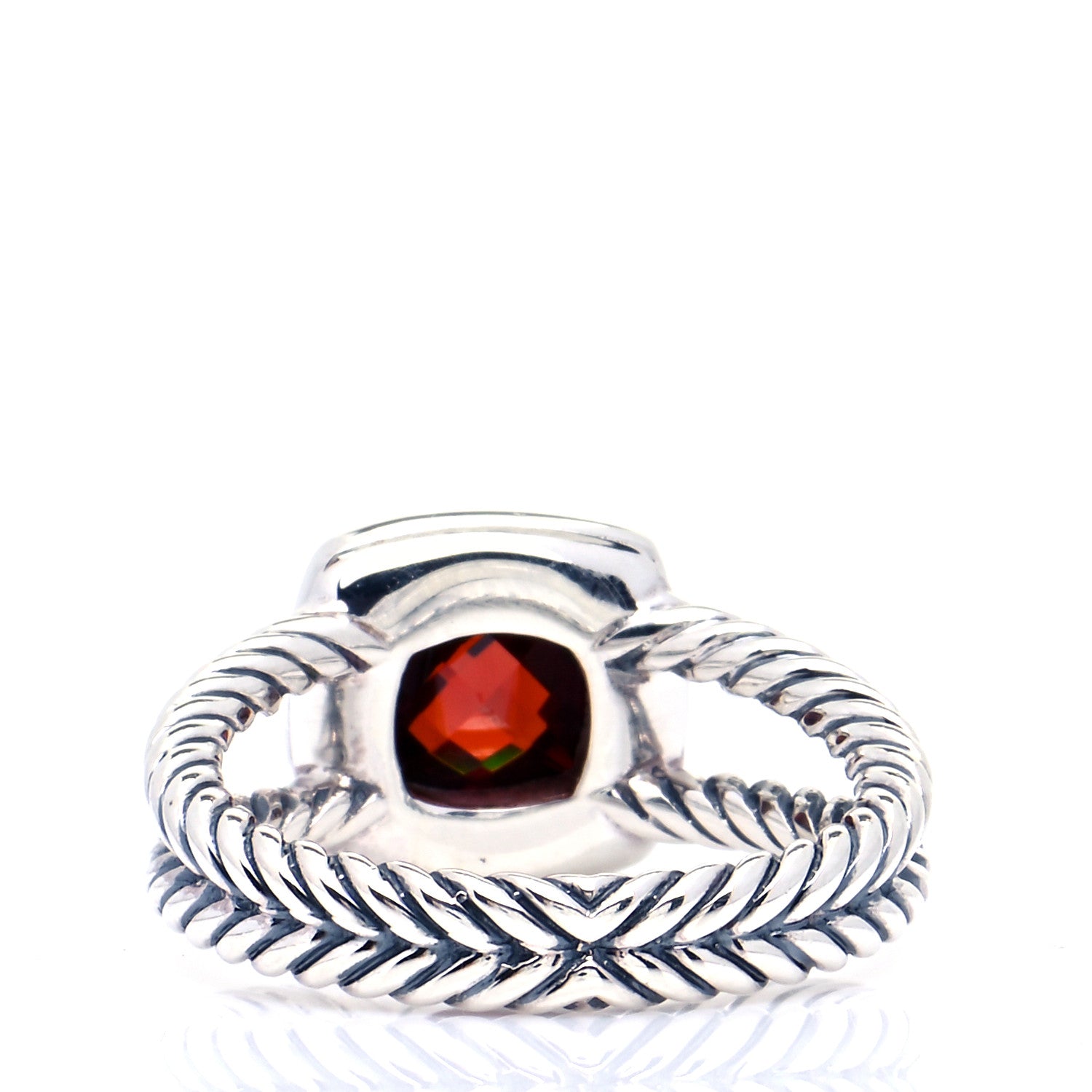 David Yurman Sterling Silver Diamond Garnet 7mm Petite Albion Ring 54 7 3 of 6