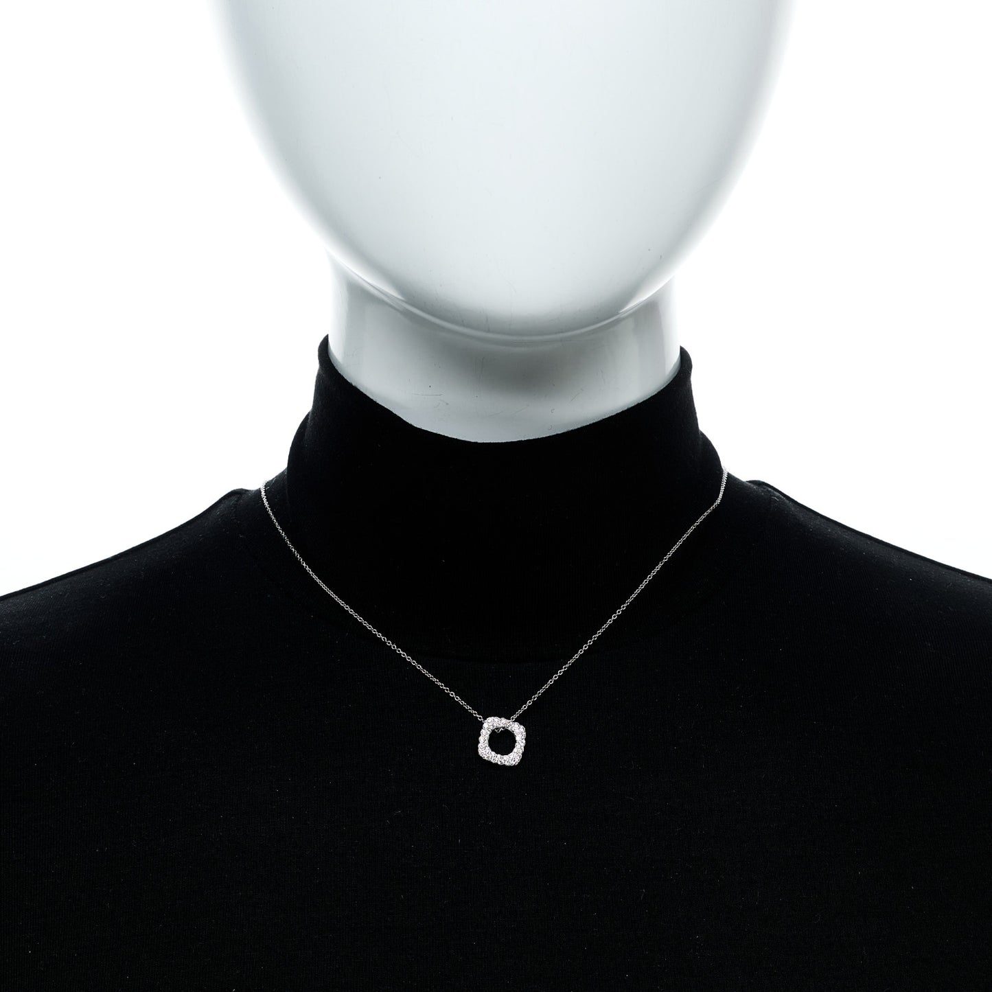 18K White Gold Diamond Cushion Pendant Necklace