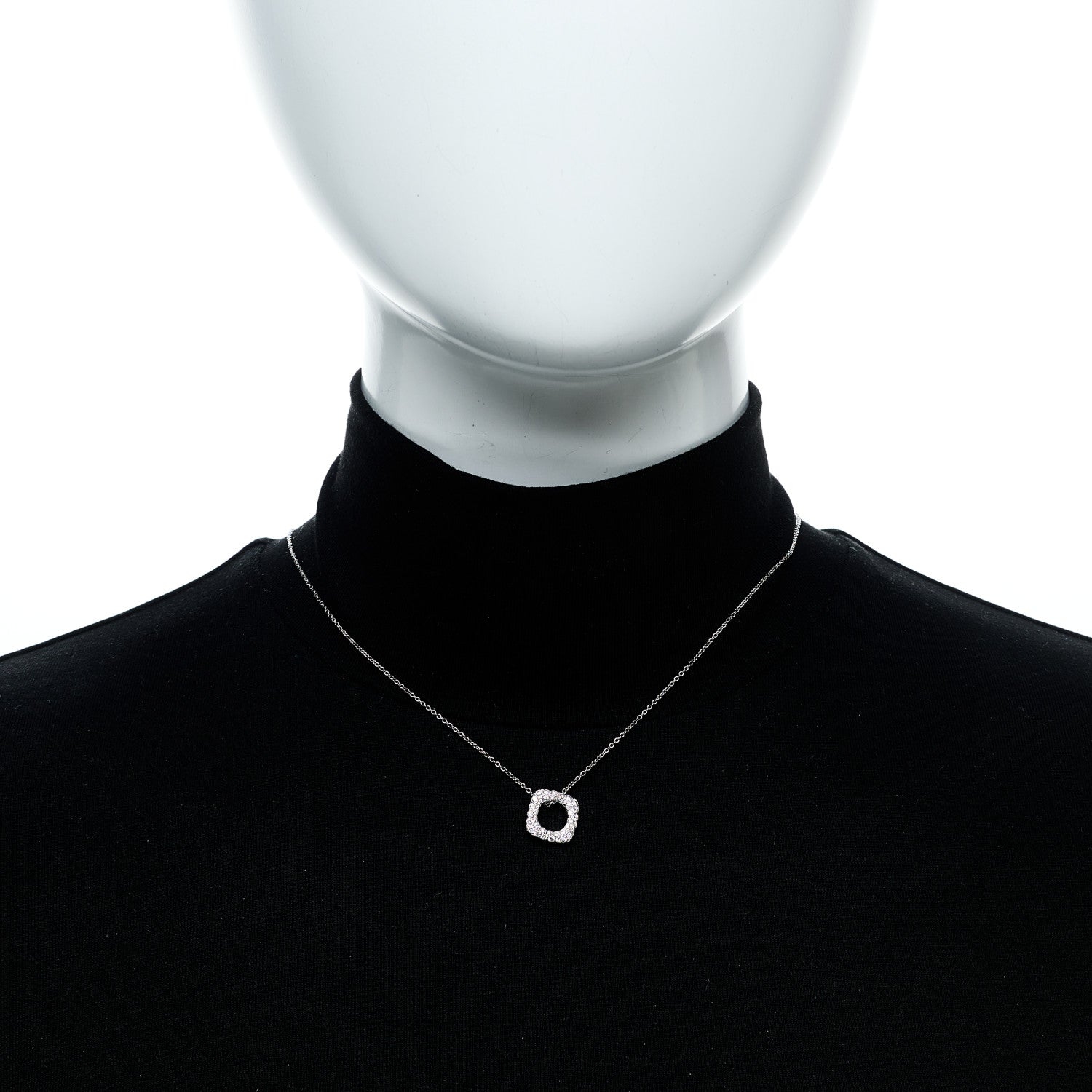 Tiffany 18K White Gold Diamond Cushion Pendant Necklace 2 of 6