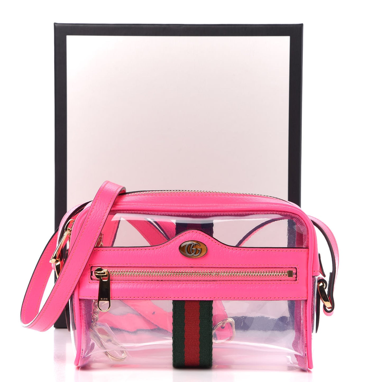 Vinyl Web Mini Ophidia Transparent Shoulder Bag Fluorescent Fuchsia
