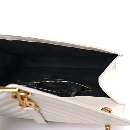 Saint Laurent Grain De Poudre Matelasse Chevron Large Monogram Satchel Dove White 4 of 15