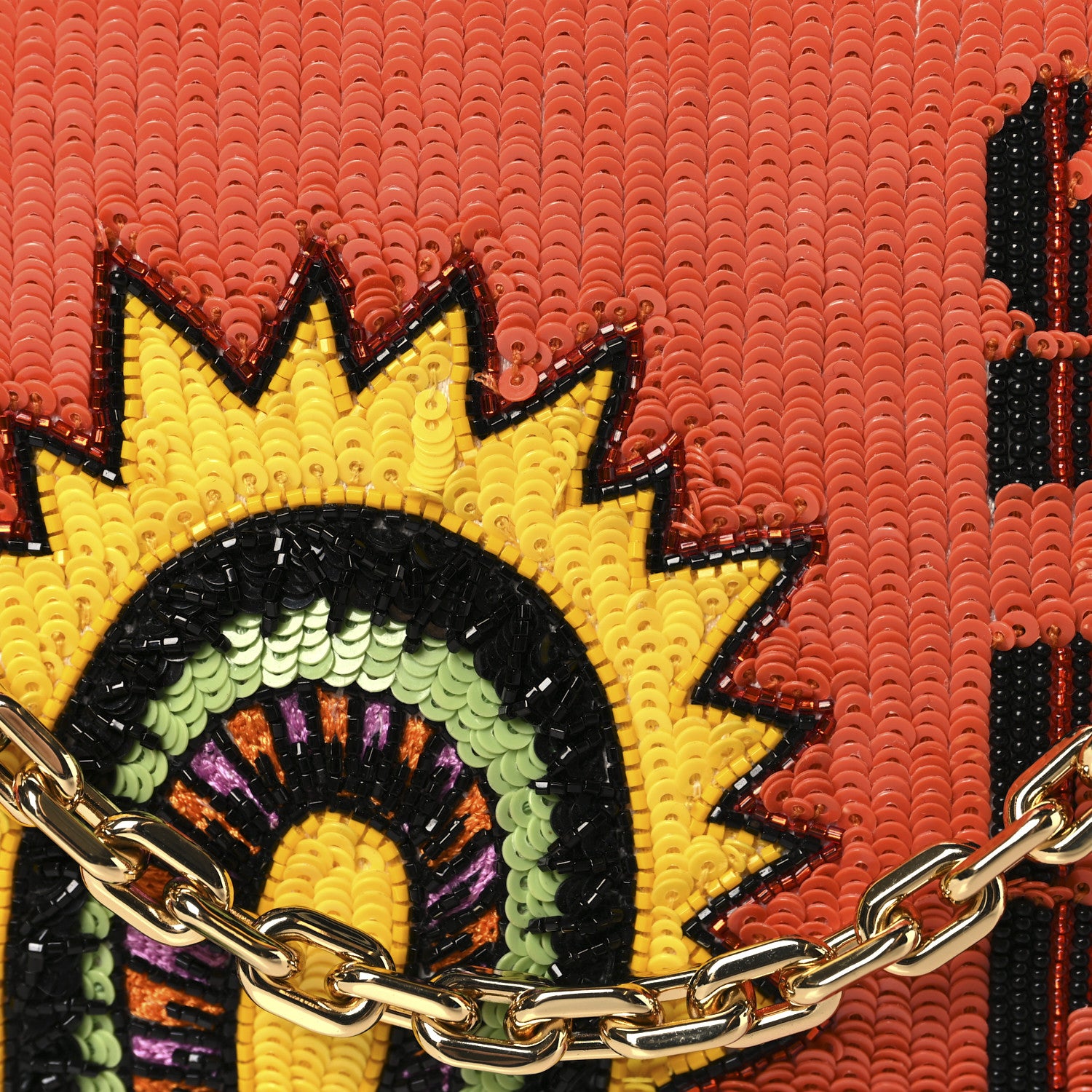 Marc Jacobs Satin Sequin Embroidered The Mag Bag Clutch Orange Multicolor 7 of 9