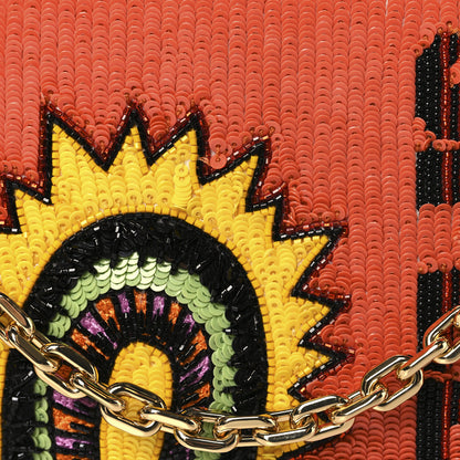 Marc Jacobs Satin Sequin Embroidered The Mag Bag Clutch Orange Multicolor 7 of 9