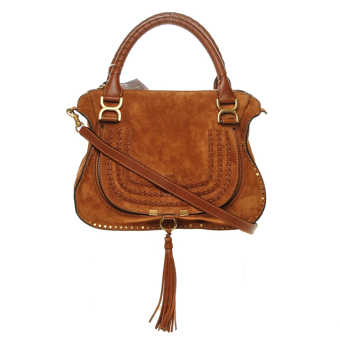 Suede Calfskin Braided Medium Marcie Satchel Caramel