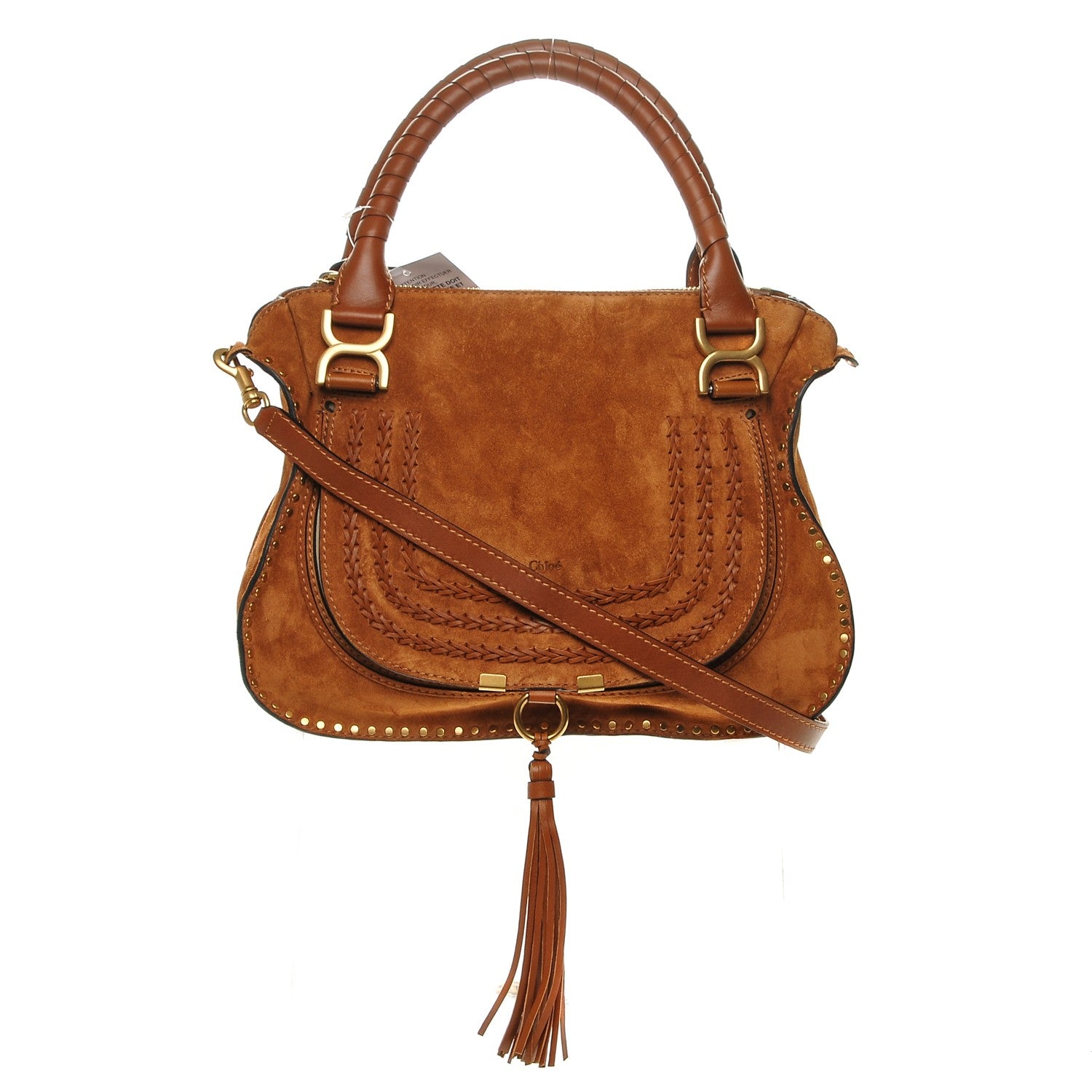 Chloe Suede Calfskin Braided Medium Marcie Satchel Caramel 1 of 7