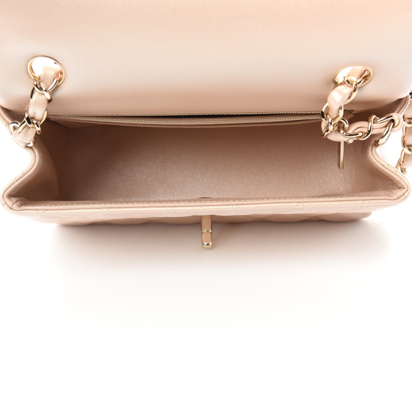 Iridescent Calfskin Quilted Mini Rectangular Flap Beige