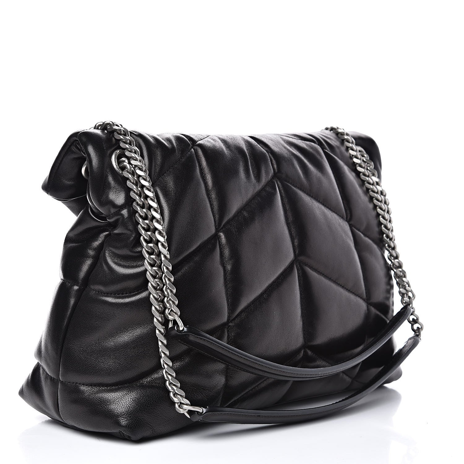 Saint Laurent Lambskin Quilted Medium Loulou Puffer Monogram Chain Satchel Black 3 of 14