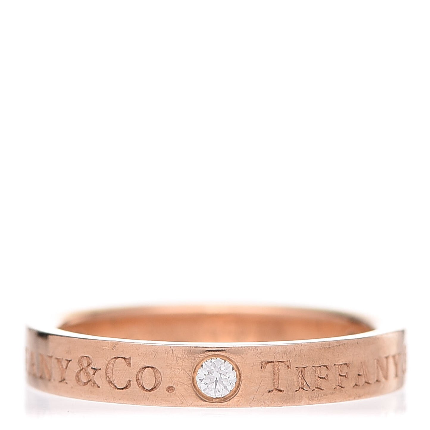 18K Rose Gold Diamond 3mm Logo Band Ring 48 4.5