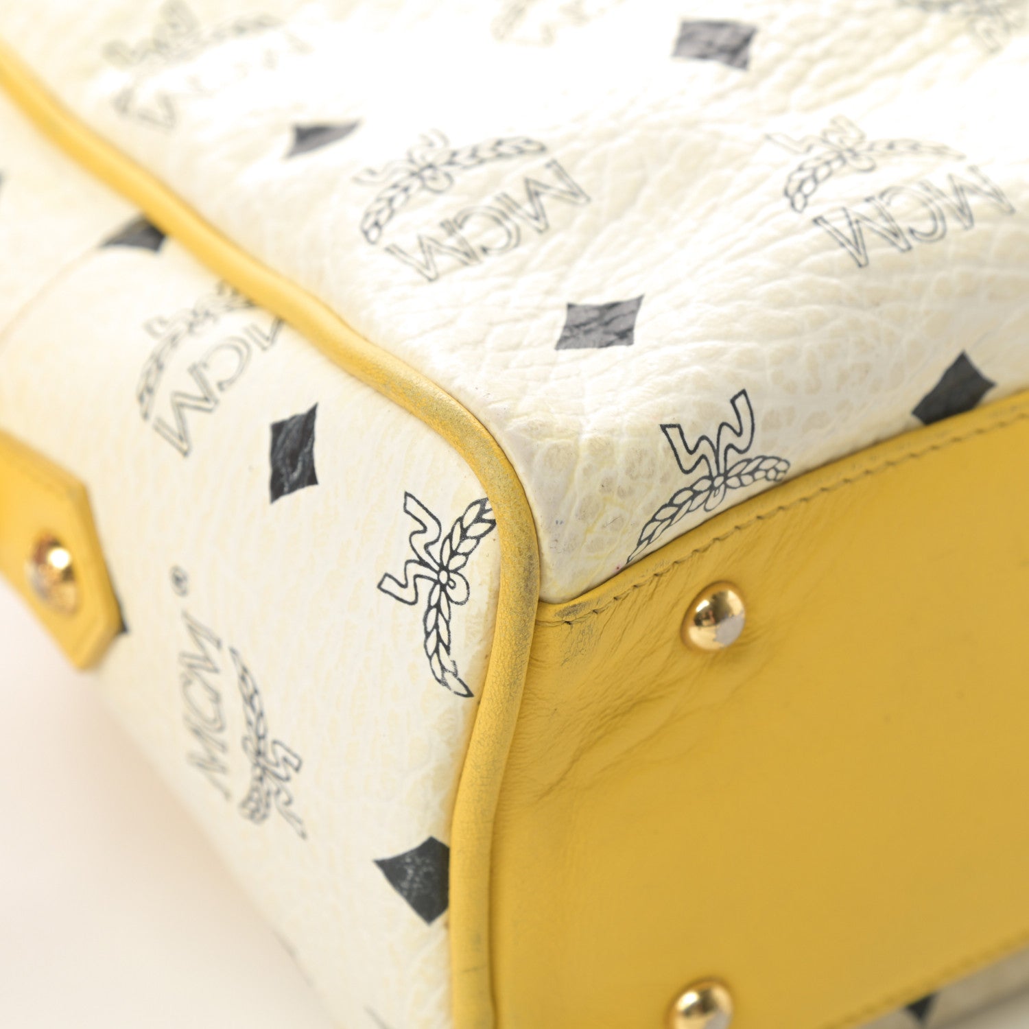 MCM Visetos Satchel White Yellow 12 of 20