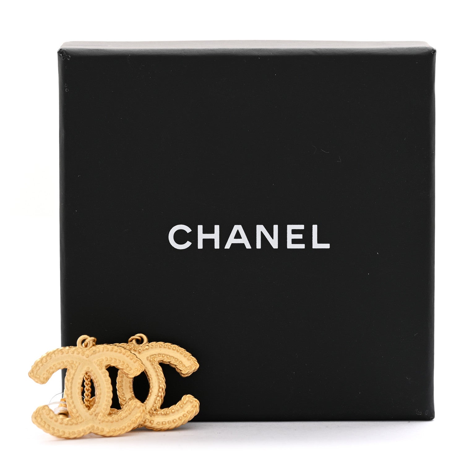 Chanel CC Drop Earrings Matte Gold 5 of 5