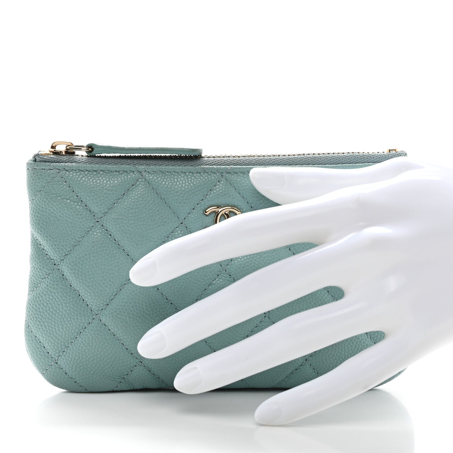 Caviar Quilted Small Cosmetic Case Light Blue