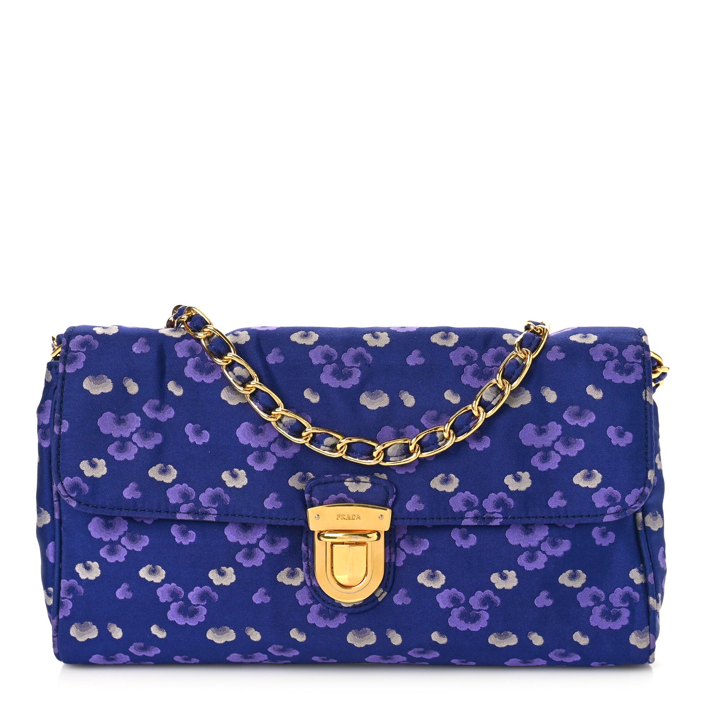 Tessuto Nylon Jacquard Floral Print Shoulder Bag Bleu