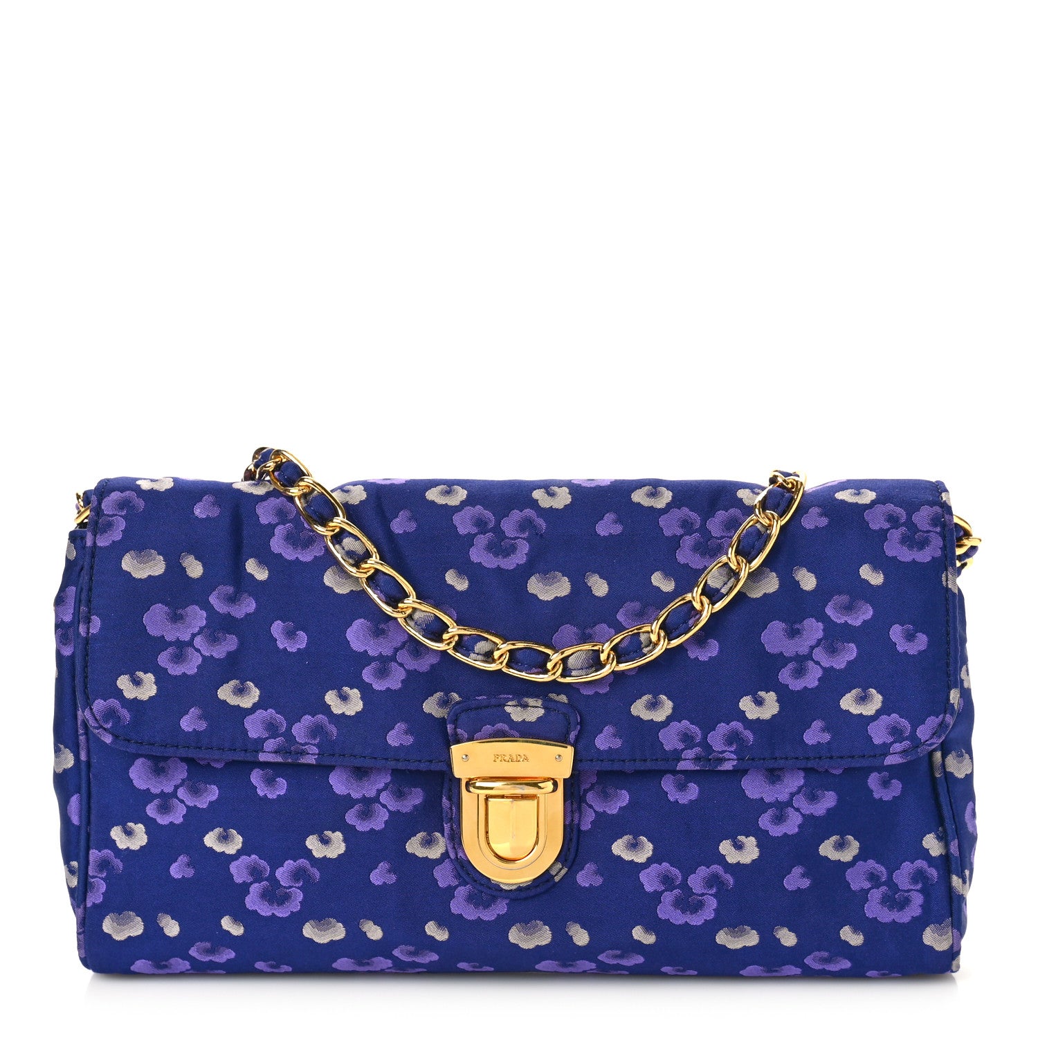 Prada Tessuto Nylon Jacquard Floral Print Shoulder Bag Bleu 1 of 8