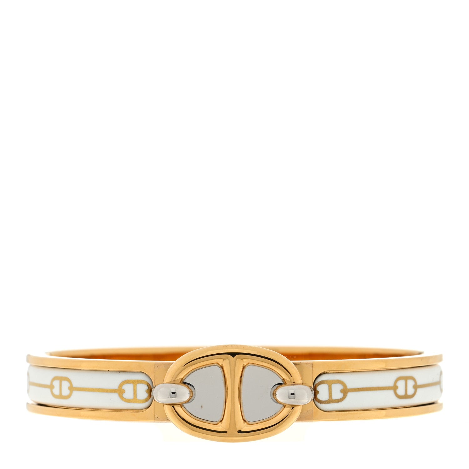 Hermes Enamel Mini Farandole Clic Chaine D'Ancre Bracelet Or White 1 of 4