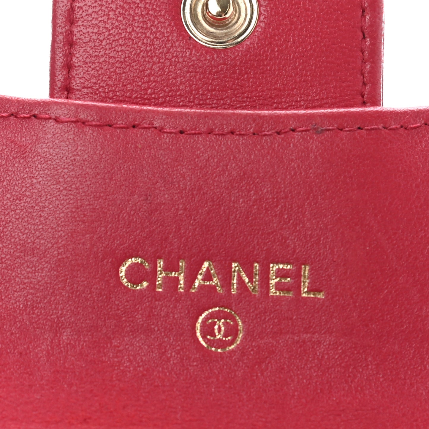 Lambskin Quilted Flap Card Holder Dark Pink
