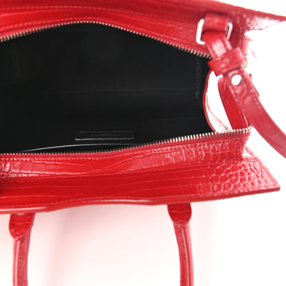 Saint Laurent Calfskin Crocodile Embossed Small Uptown Tote Rouge Eros 4 of 7