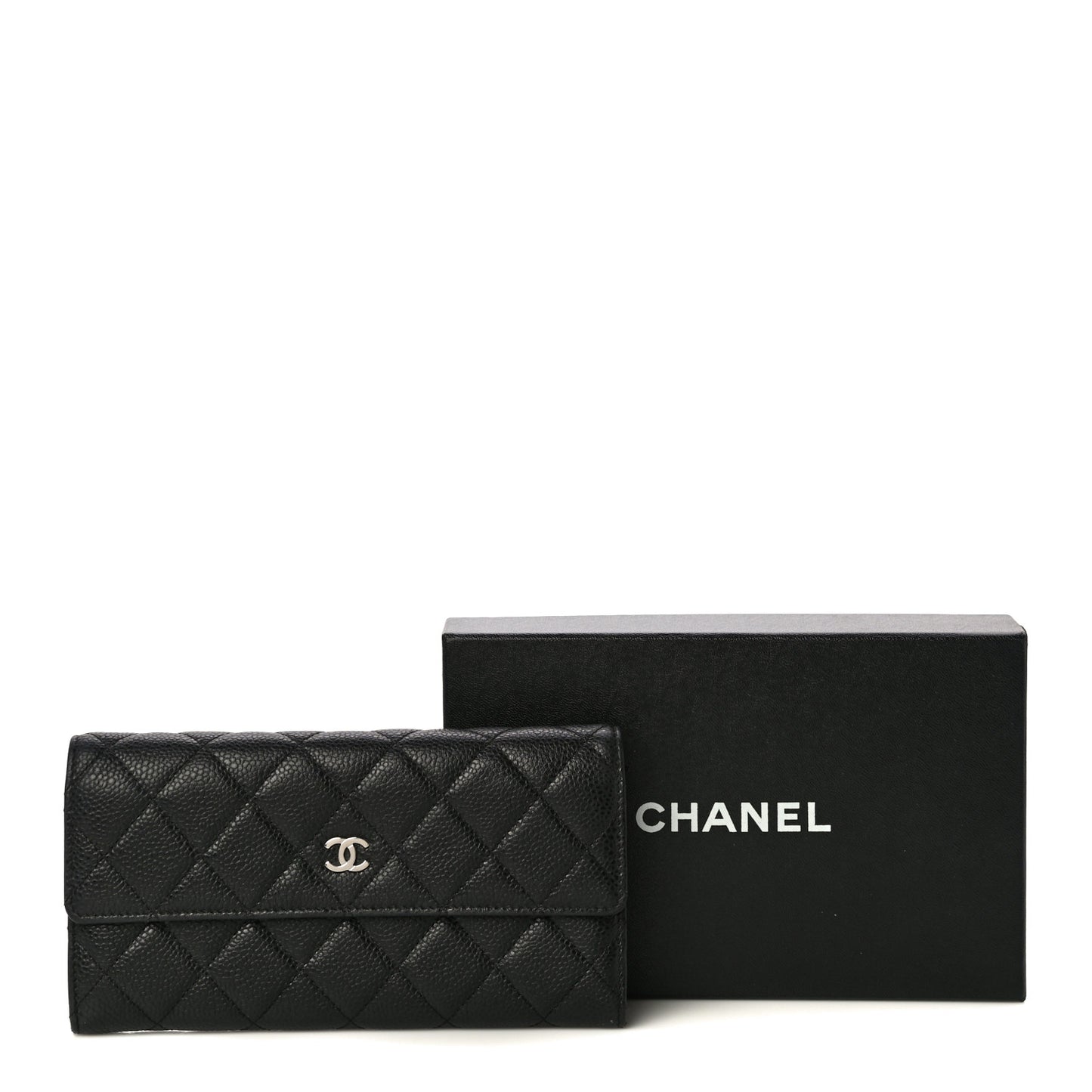 Caviar Quilted Large Gusset Flap Wallet Black