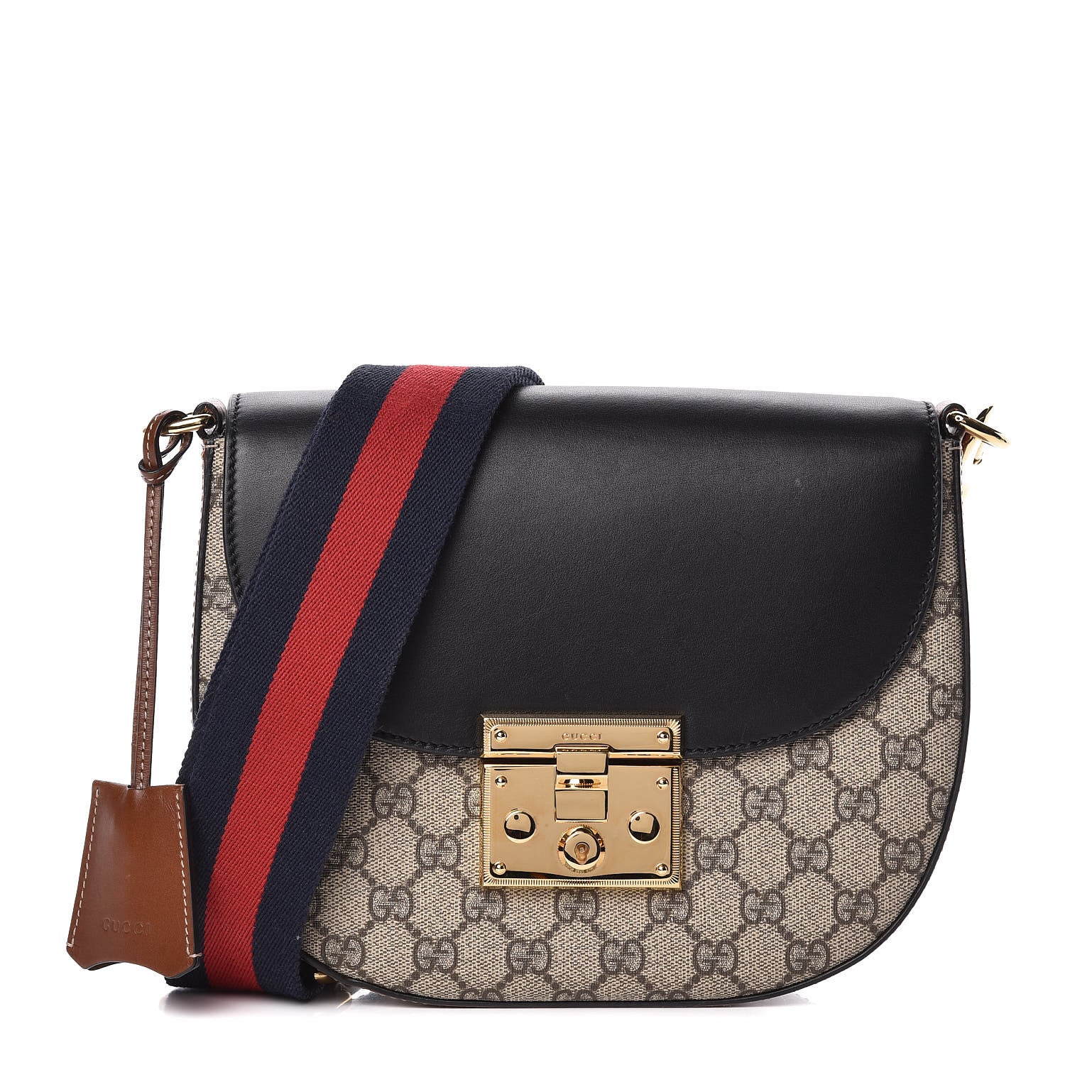 Gucci GG Supreme Monogram Web Medium Padlock Messenger Shoulder Bag Black 1 of 9
