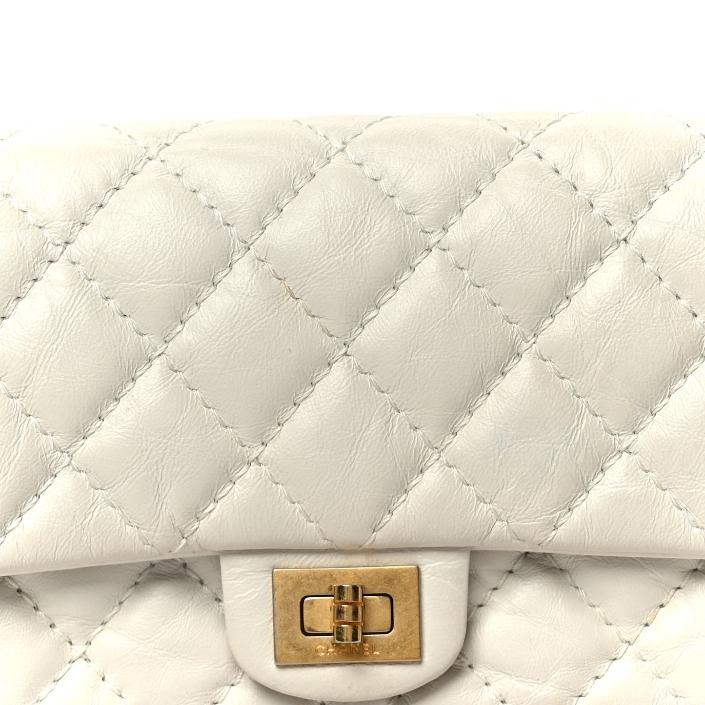 Aged Calfskin Quilted 2.55 Reissue Flap Belt Bag Clutch White