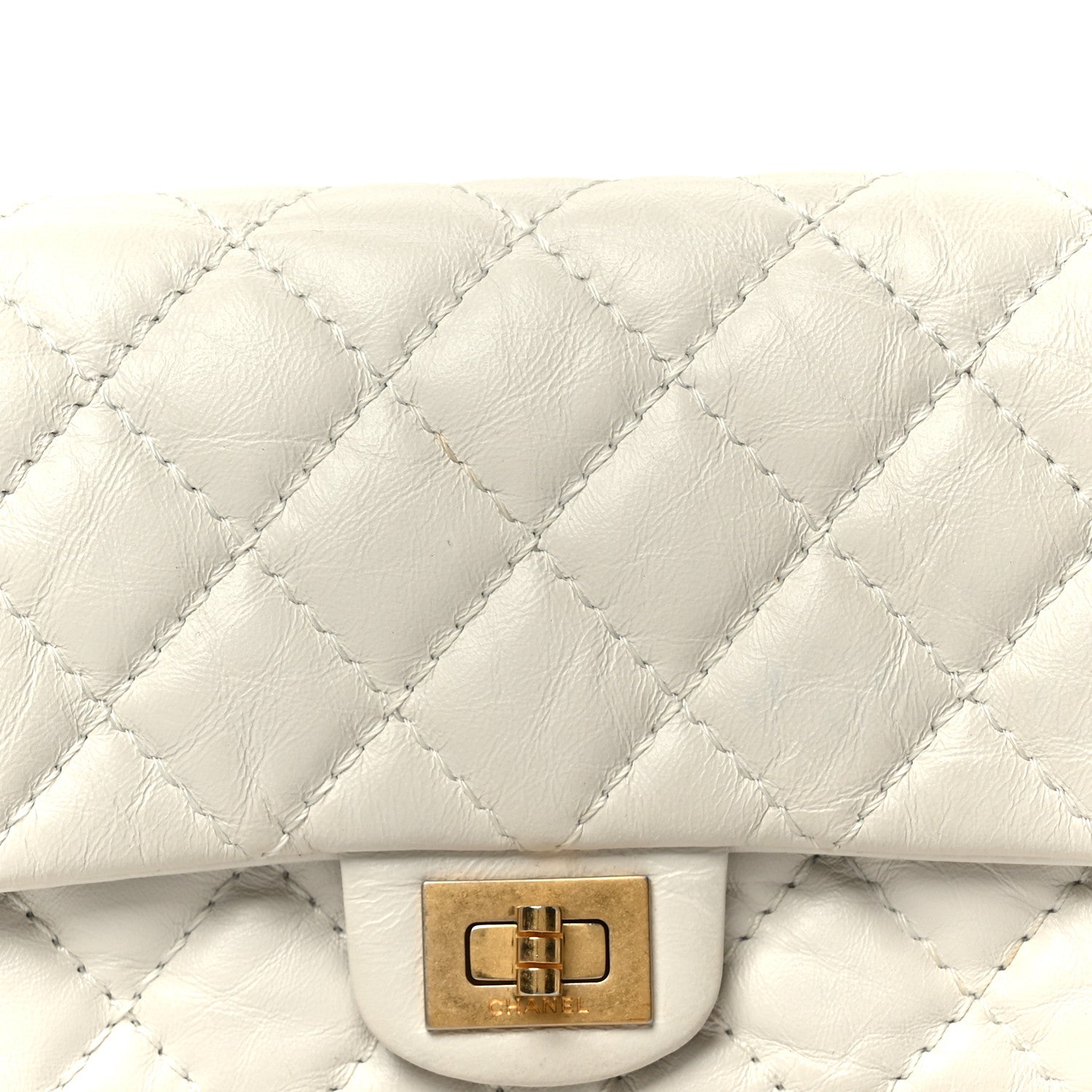 Chanel Aged Calfskin Quilted 2.55 Reissue Flap Belt Bag Clutch White 7 of 9