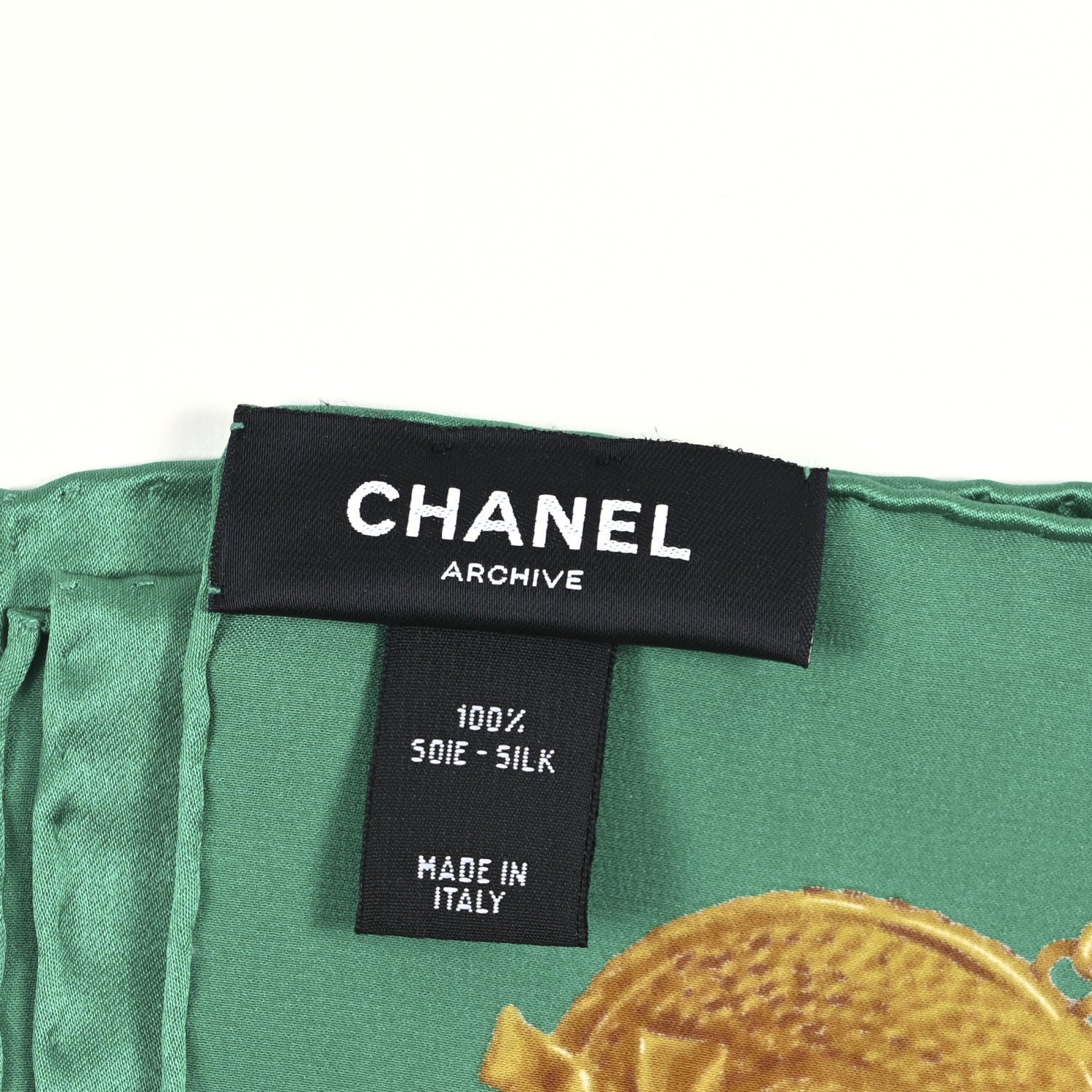Chanel Silk Archive CC Charm Printed Pocket Square  Green Gold 2 of 3