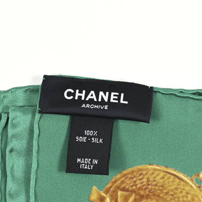 Chanel Silk Archive CC Charm Printed Pocket Square  Green Gold 2 of 3