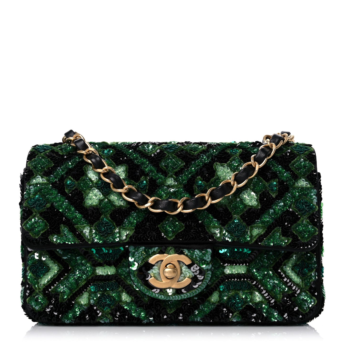 Sequin Mosaic Mini Rectangular Flap Green Black