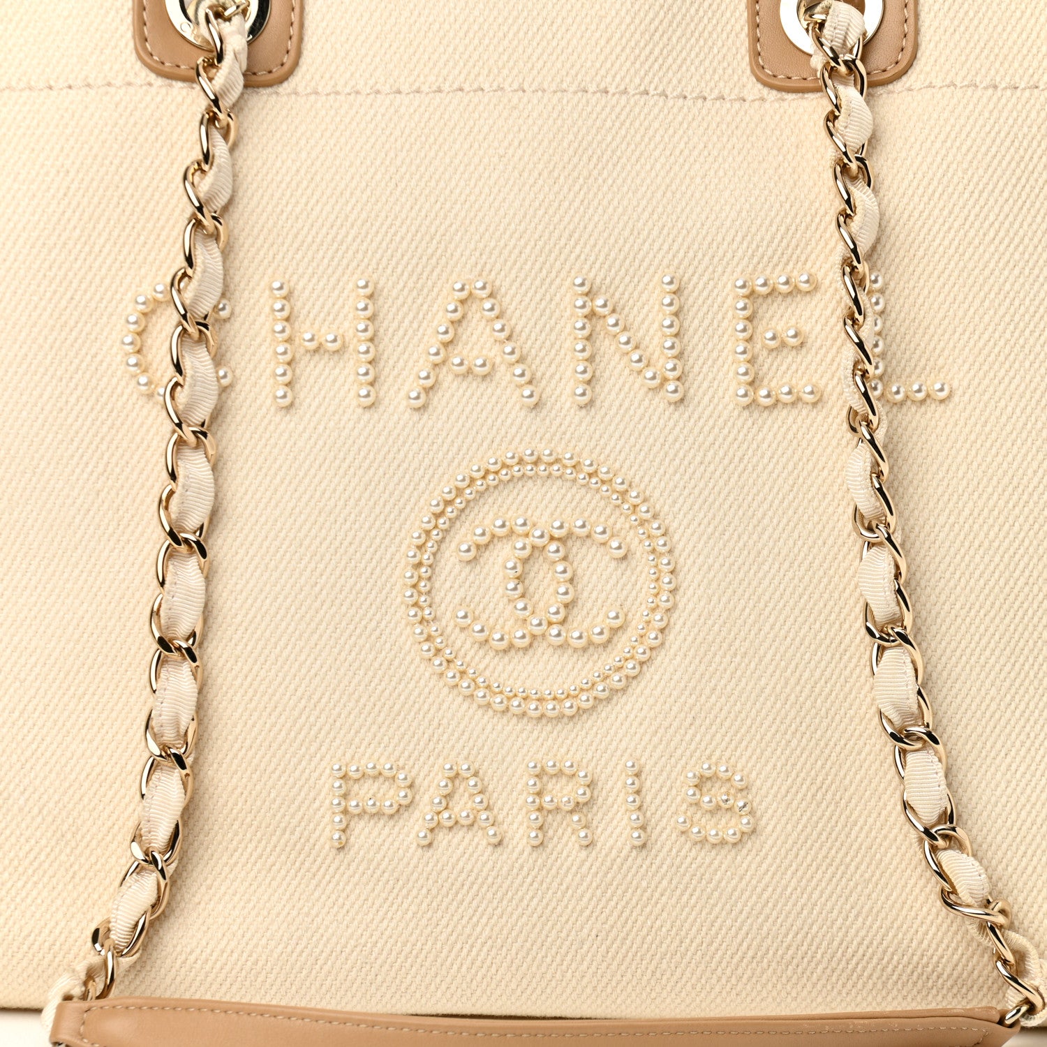 Chanel Canvas Pearl Medium Deauville Tote Ecru Beige 8 of 10