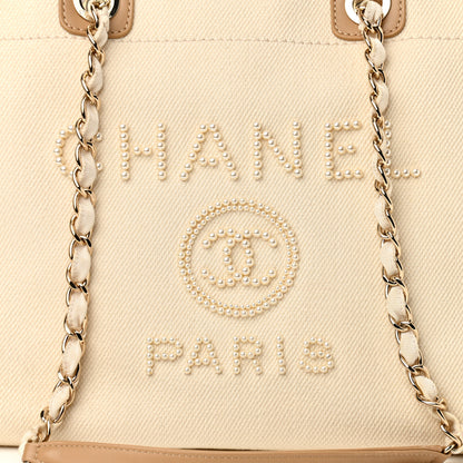 Chanel Canvas Pearl Medium Deauville Tote Ecru Beige 8 of 10