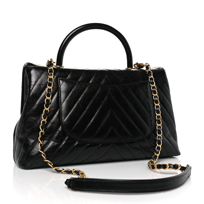 Chanel Aged Calfskin Chevron Quilted Large Coco Handle Flap Black 3 of 9
