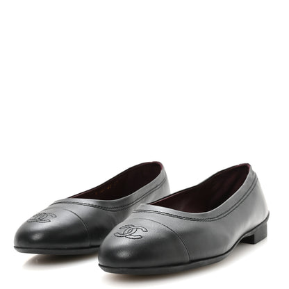 Chanel Lambskin Cap Toe CC Uniform Ballerina Flats 39 Black 4 of 8