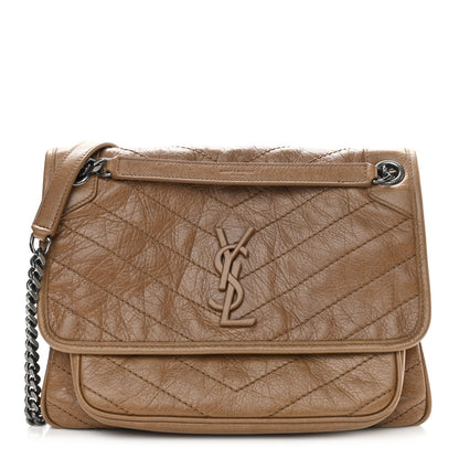 Saint Laurent Crinkled Calfskin Matelasse Monogram Medium Niki Chain Satchel Natural Tan 1 of 10