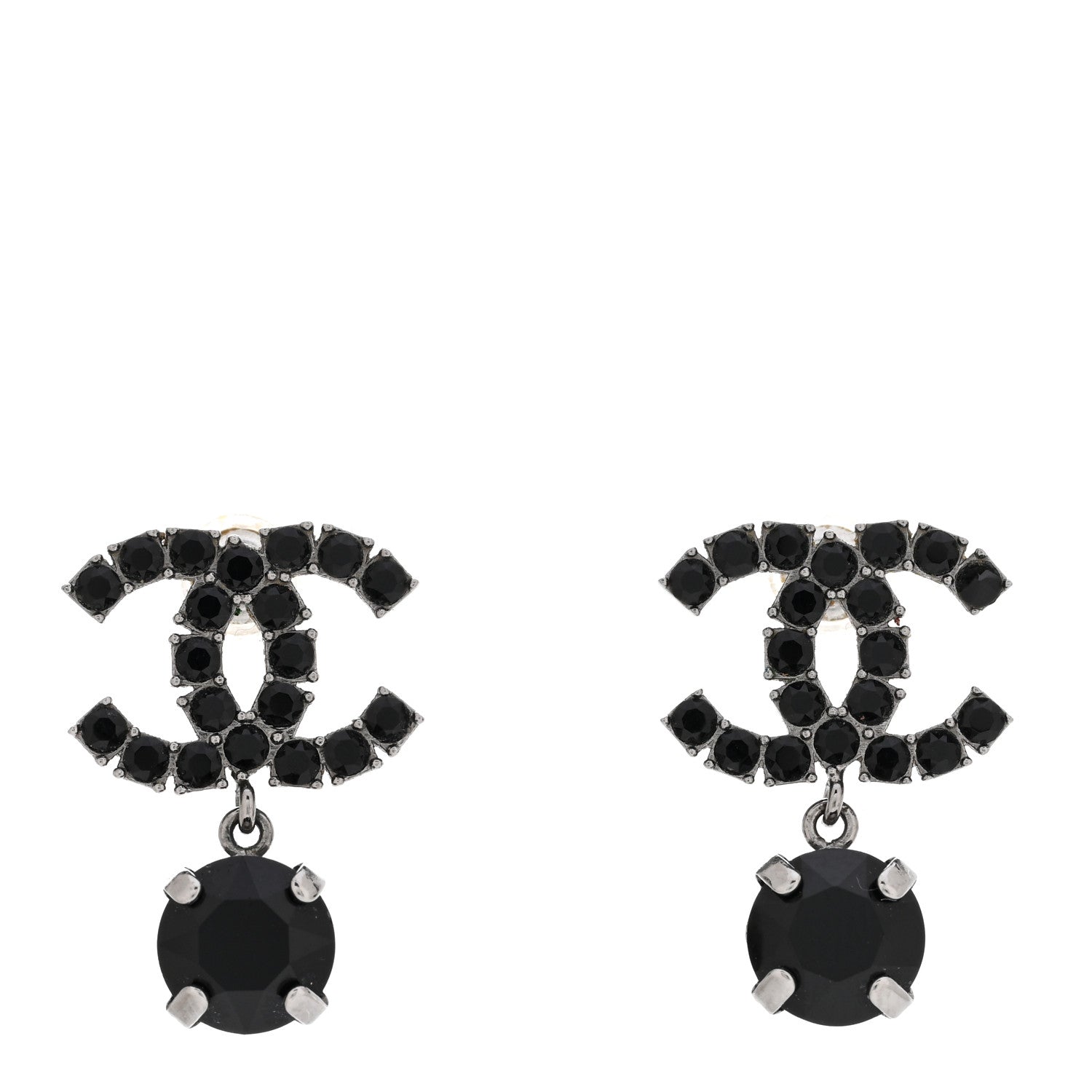 Chanel Ruthenium Crystal CC Drop Earrings Black 1 of 4