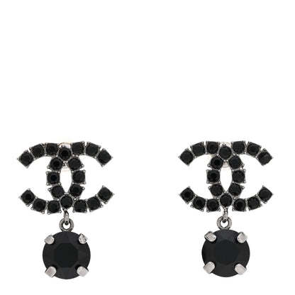 Chanel Ruthenium Crystal CC Drop Earrings Black 1 of 4
