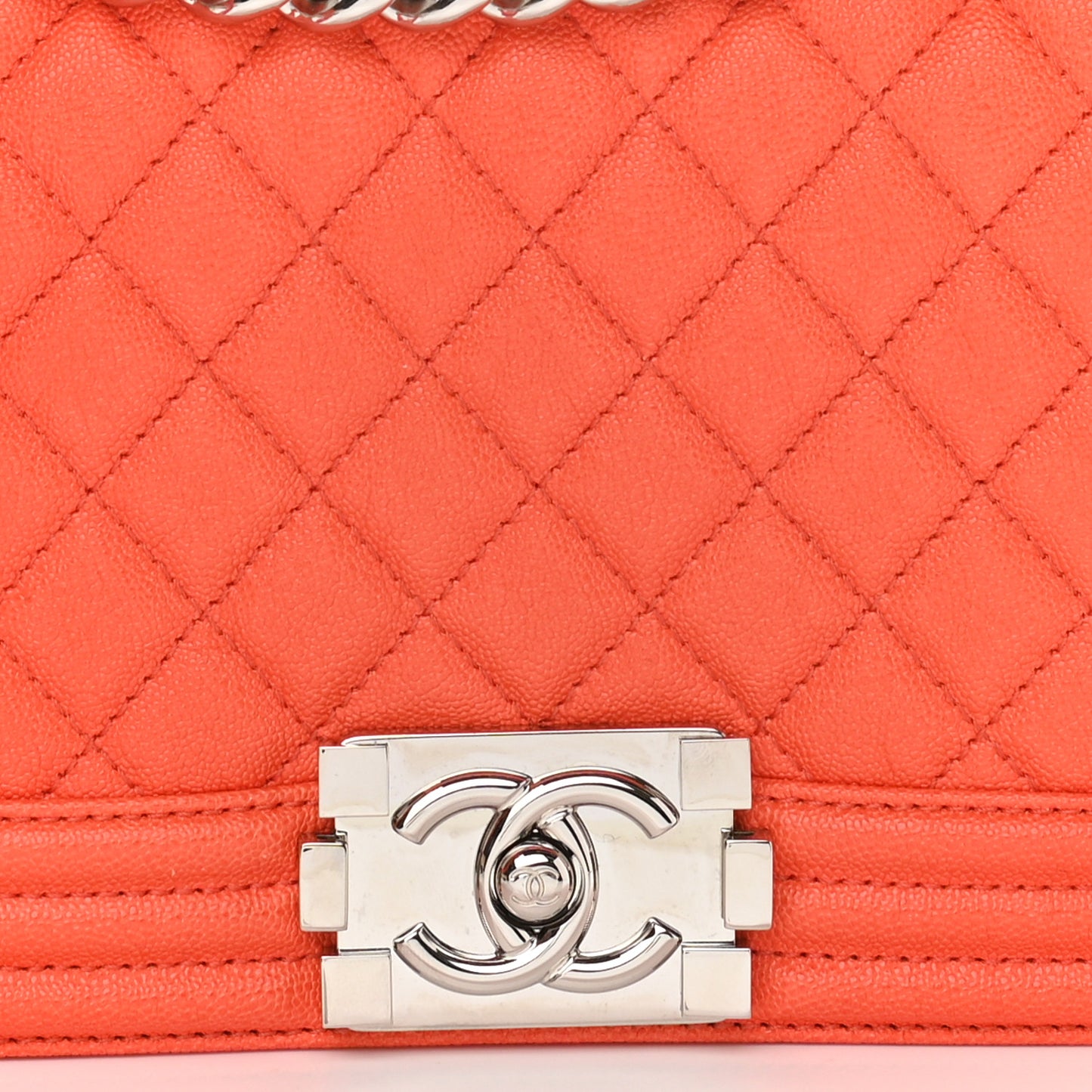 Caviar Quilted Medium Boy Flap Orange