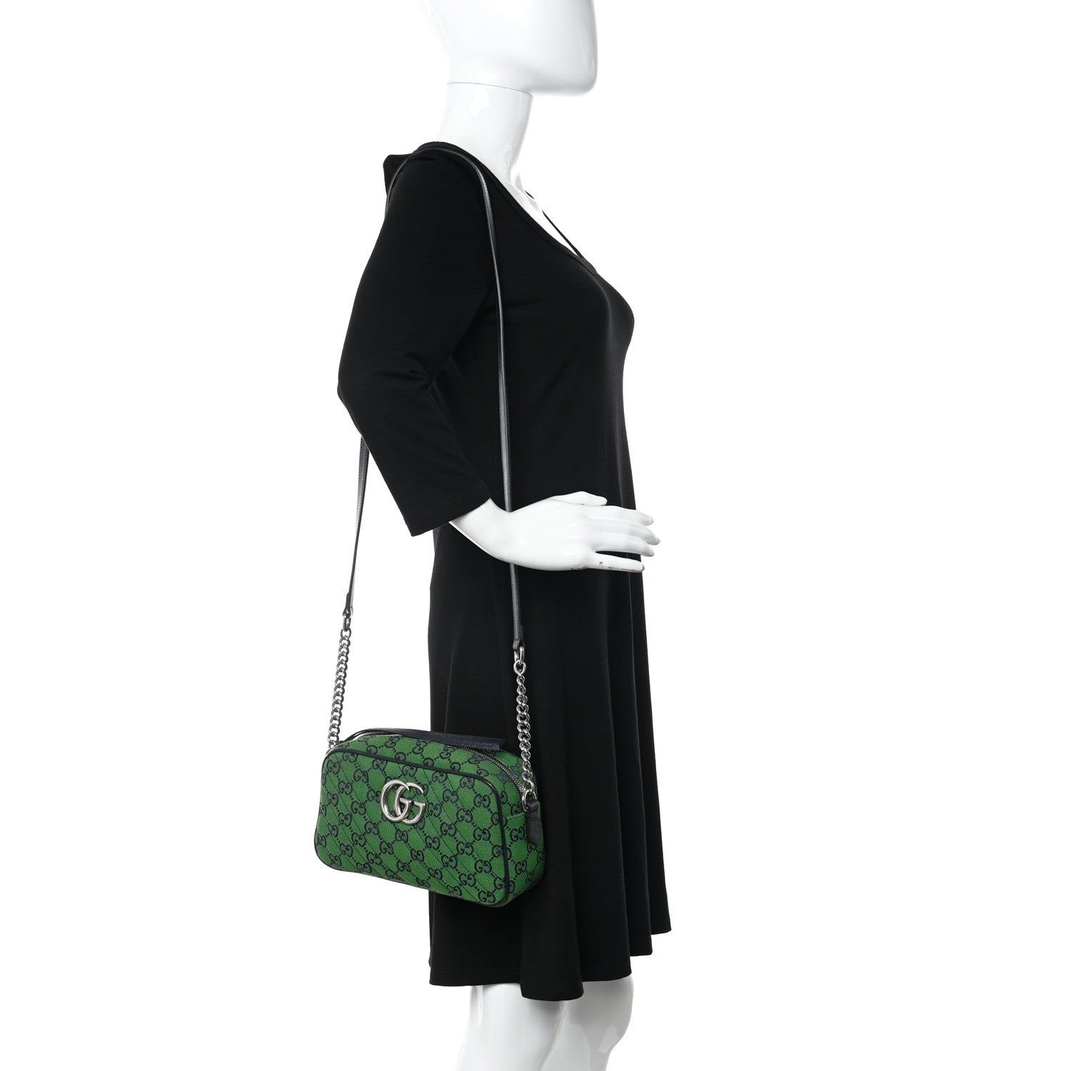 Gucci Monogram Multicolor Matelasse Diagonal Small GG Marmont Chain Shoulder Bag Green Blue 2 of 11