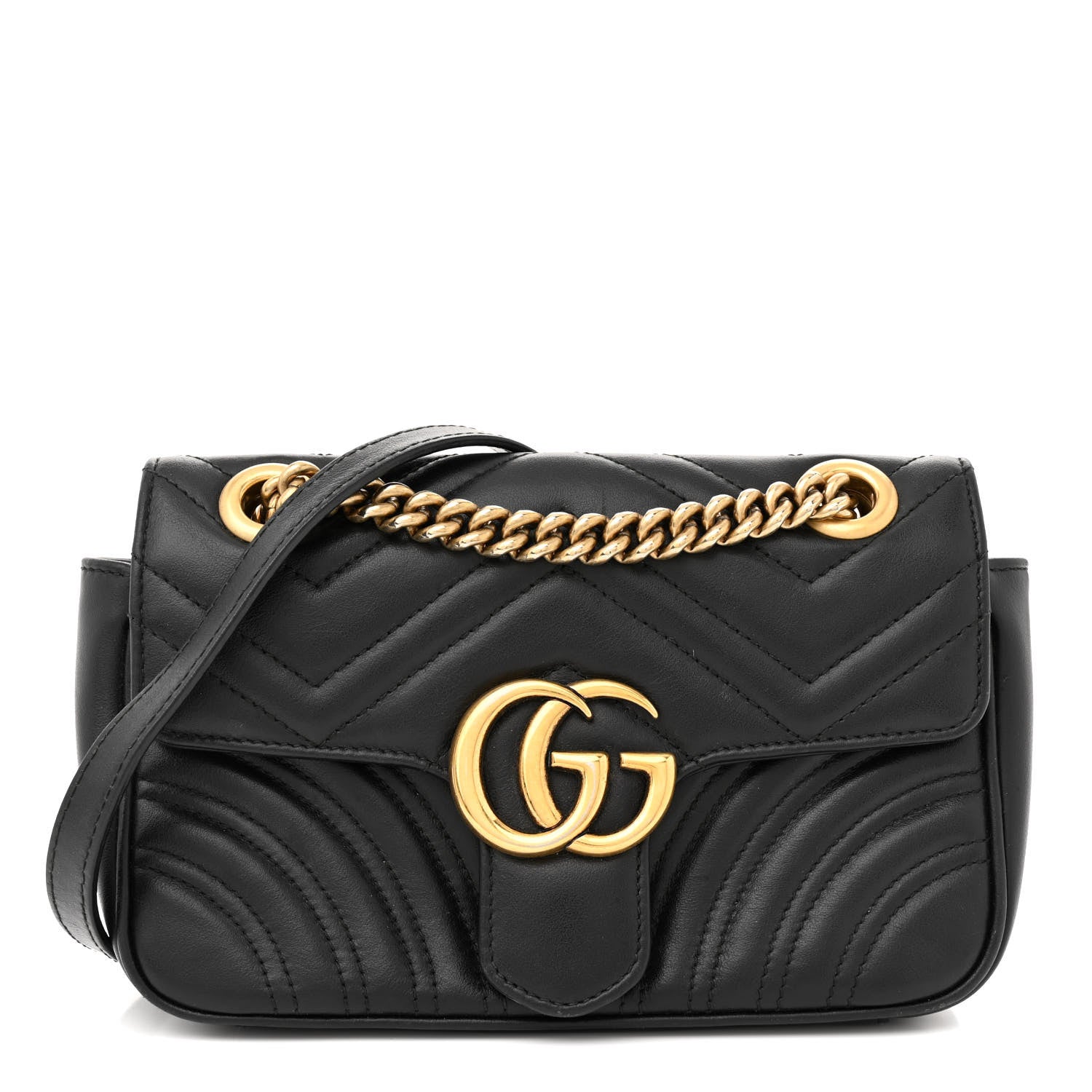 Gucci Calfskin Matelasse Mini GG Marmont Shoulder Bag Black 1 of 11