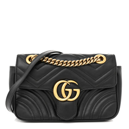 Gucci Calfskin Matelasse Mini GG Marmont Shoulder Bag Black 1 of 11