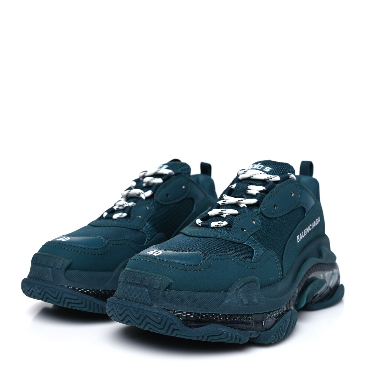 Balenciaga Fabric Mesh Clear Sole Fluo Mens Triple S Sneakers 40 Dark Green 4 of 8