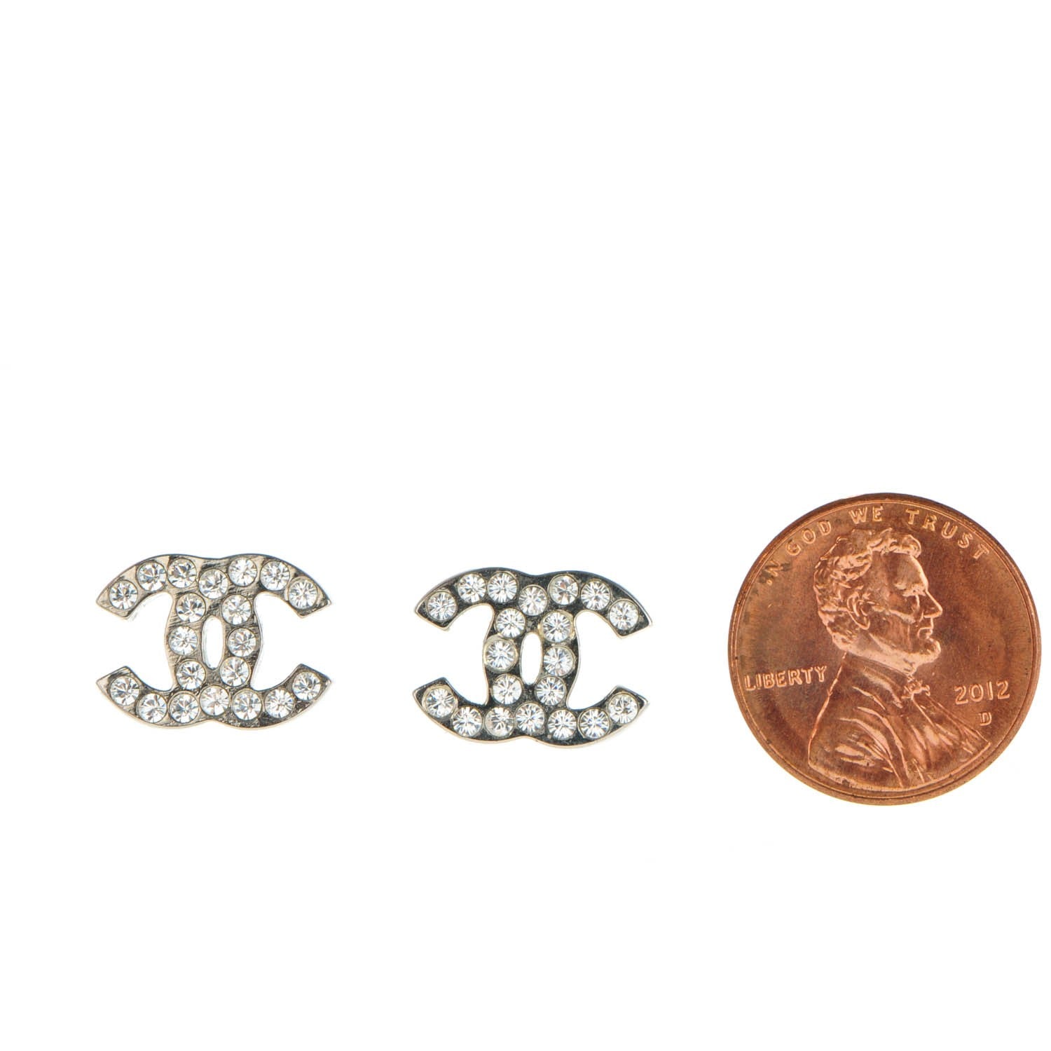 Chanel Crystal Timeless CC Earrings Silver 2 of 5
