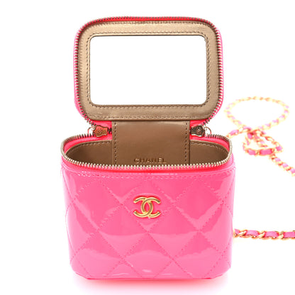 Chanel Patent Quilted Pearl Crush Mini Vanity Case With Chain Neon Pink 8 of 11