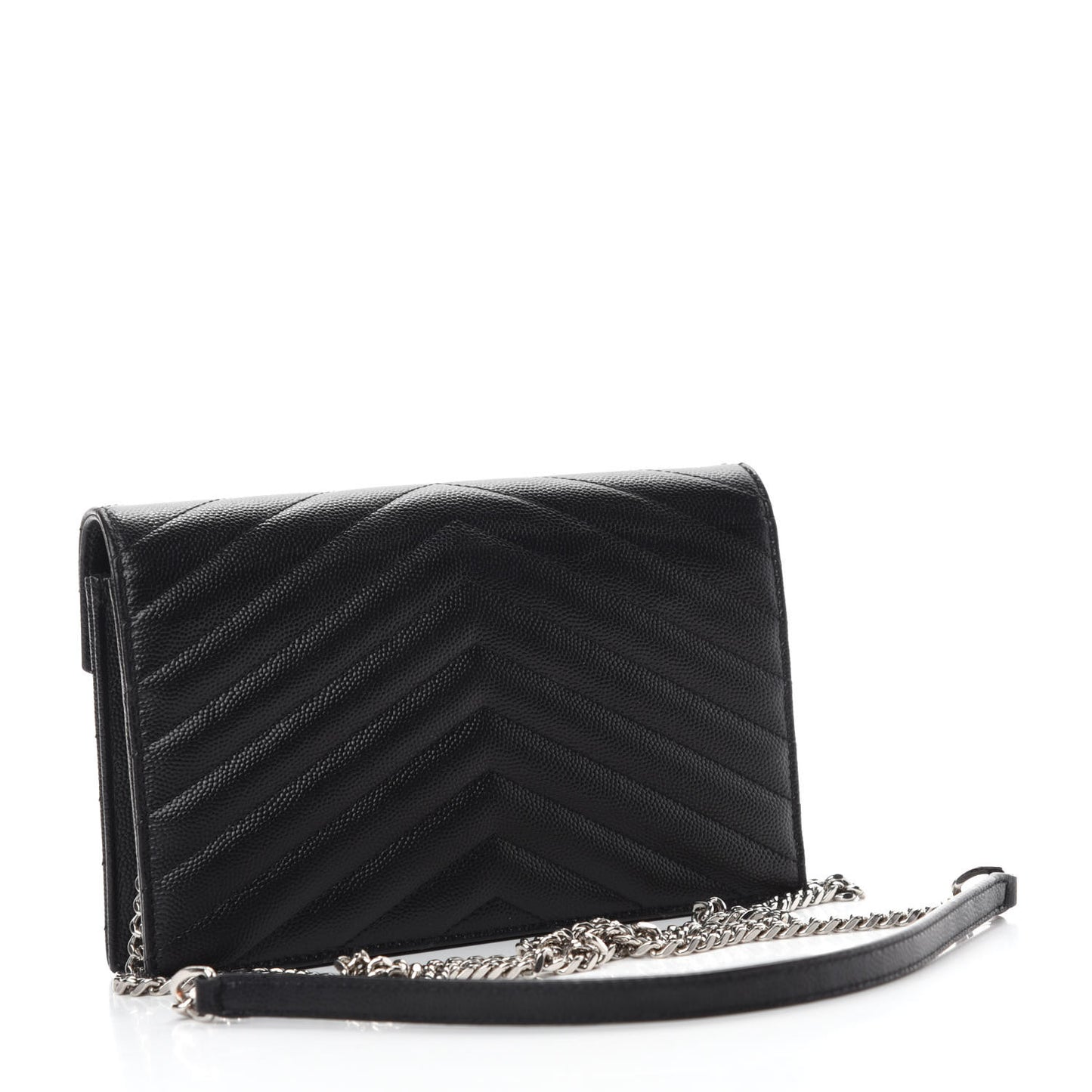 Grain De Poudre Matelasse Chevron Monogram Envelope Chain Wallet Black