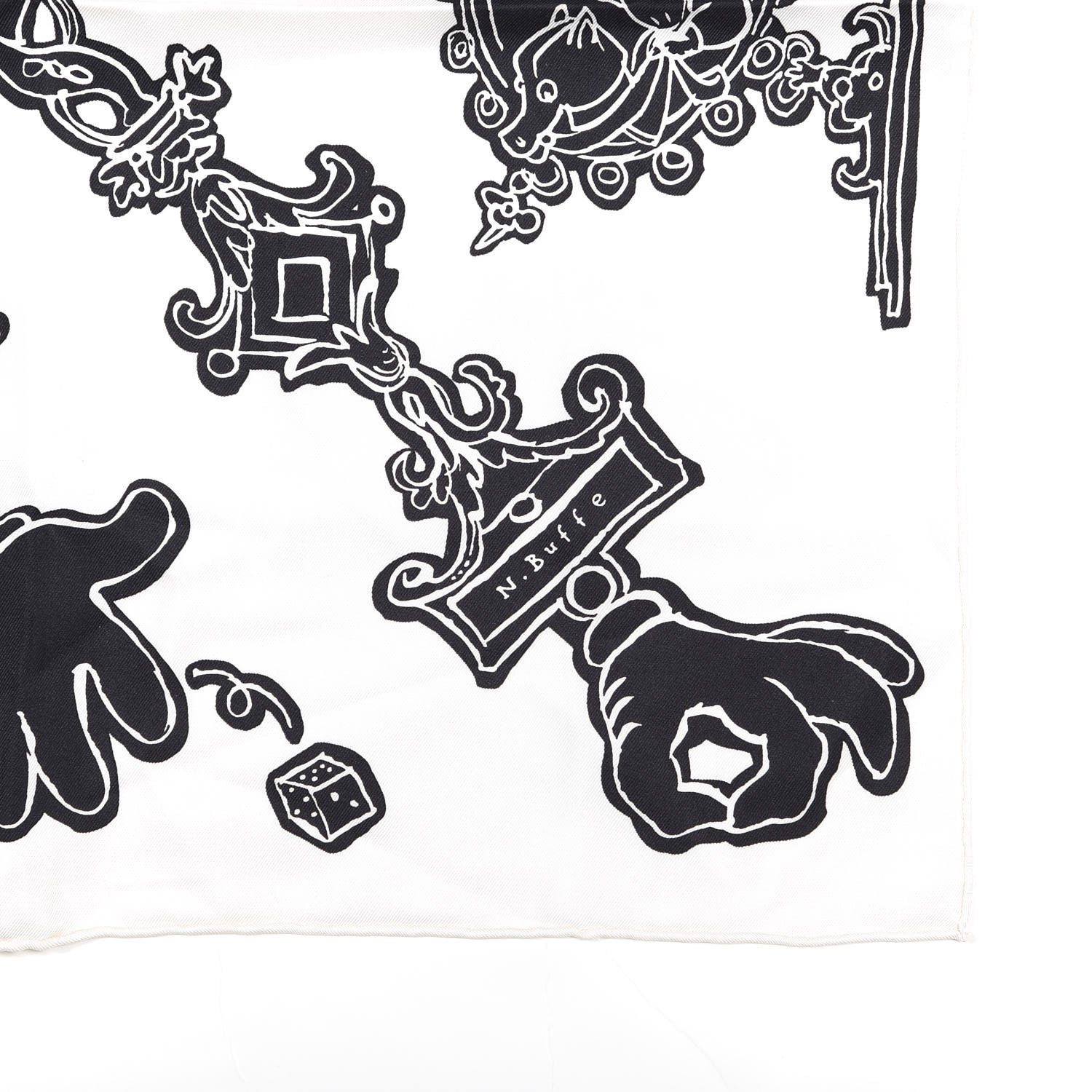 Hermes Silk Serio Ludere Scarf 90 White Black 2 of 4