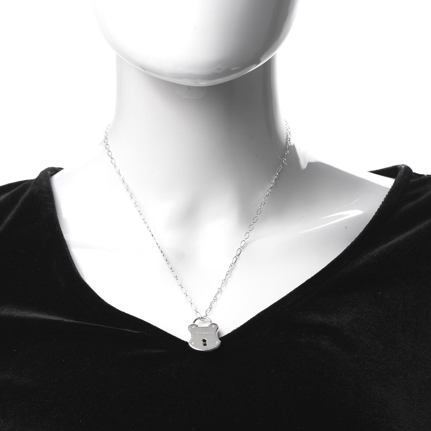 Sterling Silver Diamond Lock Pendant Necklace