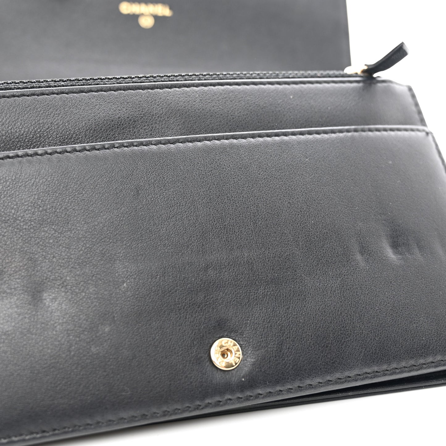 Metallic Goatskin Lambskin Boy Wallet on Chain WOC Black Gold