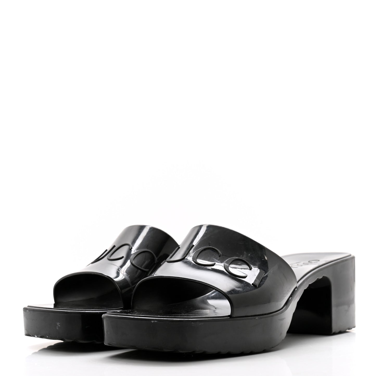Rubber Gucci Logo Womens Platform 20/60mm Slide Sandals 38 Black