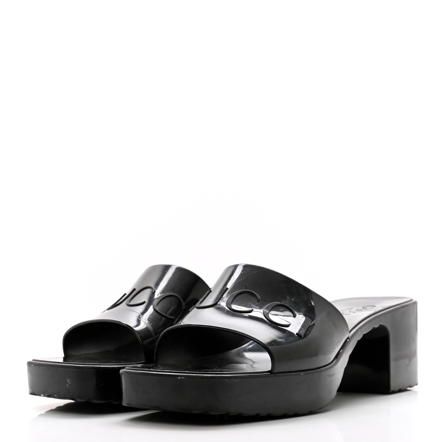 Gucci Rubber Gucci Logo Womens Platform 20/60mm Slide Sandals 38 Black 3 of 13