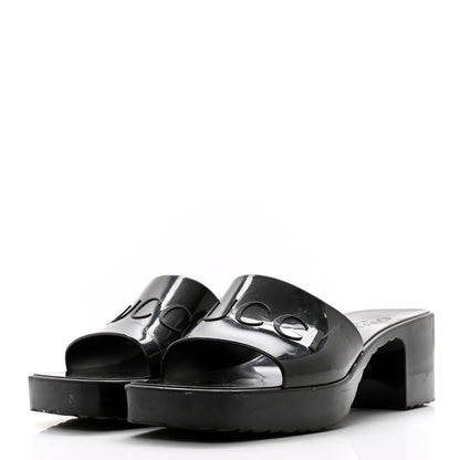 Gucci Rubber Gucci Logo Womens Platform 20/60mm Slide Sandals 38 Black 3 of 13