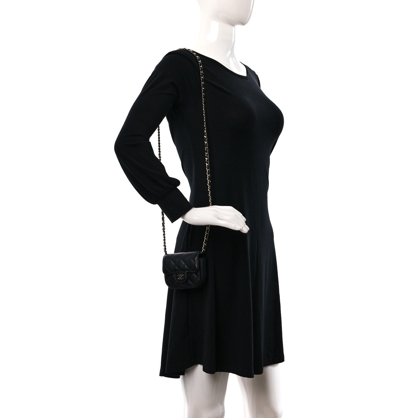 Caviar Quilted Mini Clutch With Chain Black