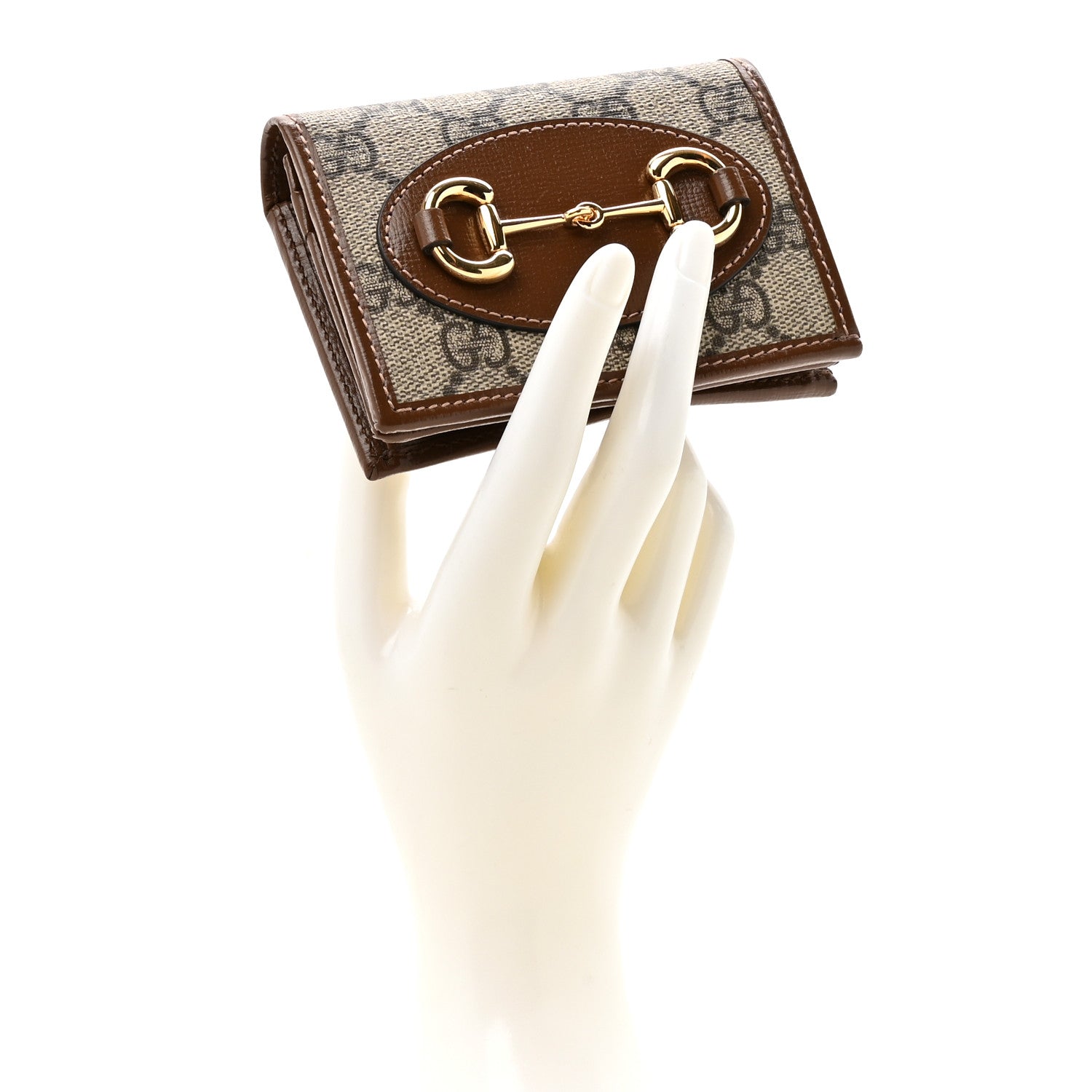 Gucci GG Supreme Monogram Horsebit 1955 Card Case Wallet Beige Ebony Brown Sugar 2 of 8